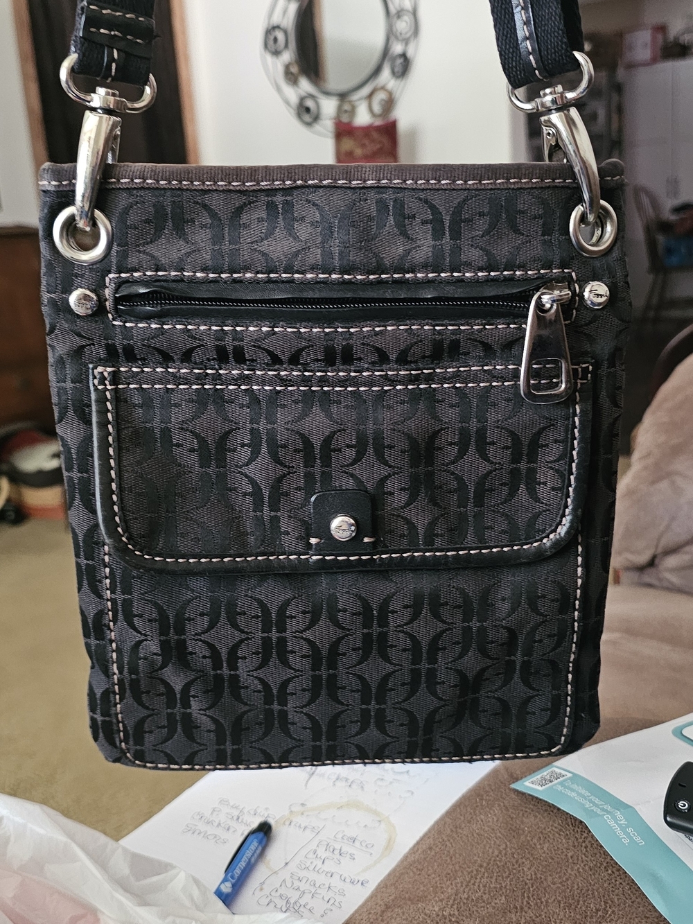Fossil Brown and Black Monogram Crossbody Bag